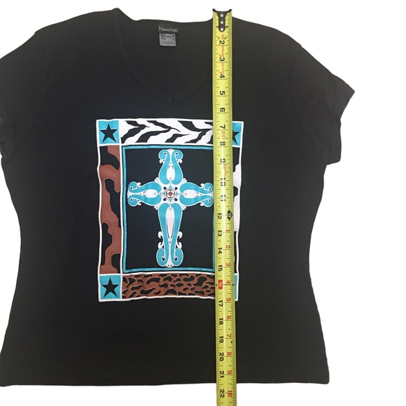 Aztec Cross Graphic Tee Size M Black Womens Hanes Silver for Her Classic top - Picture 5 of 7